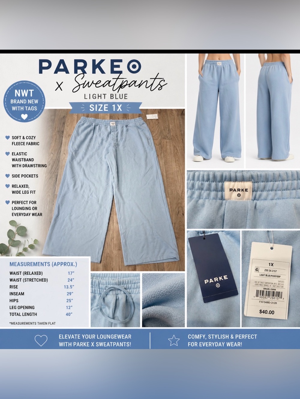 Parke Light Blue Wide-Leg Sweatpants